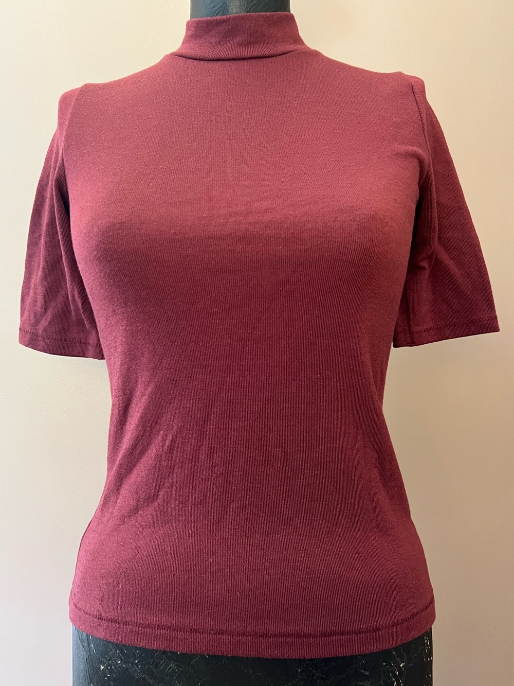Rag & Bone Lea Mock Neck Burgundy Fitted Shirt Sizes S & L Office Cozy Casual